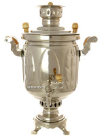 Угольный самовар 5 литров никелированный "цилиндр" "Листья", арт. 220541