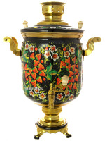 Электрический самовар 10 литров с художественной росписью "Земляника на черном фоне", арт. 121050