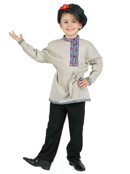 Косоворотка детская льняная бежевая, 1-6 лет