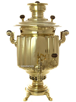 Угольный самовар 5 литров желтый "цилиндр" с гранями произведен в конце XIX века Товариществом Торгового Дома Братьев Шемариных в Туле, 2 медали, арт. 456307