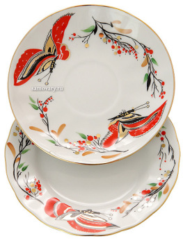 Сервиз чайный форма "Тюльпан", рисунок "Бабочки" 6/20, Императорский фарфоровый завод