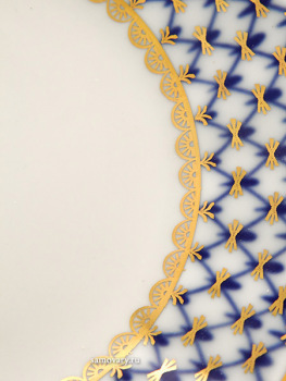 Фарфоровая тарелка мелкая 150 форма "Тюльпан", рисунок "Кобальтовая сетка", Императорский фарфоровый завод