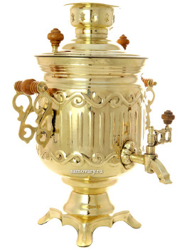 Самовар на дровах  2,5 литра желтый "цилиндр" рифленый с ажурными ручками, арт. 270796