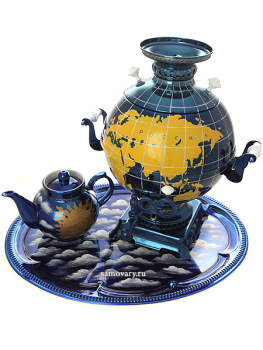 Электрический самовар в наборе 5 литров "шар" с художественной росписью "Глобус" с автоматическим отключением при закипании, арт. 151398