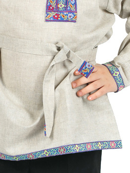 Косоворотка детская льняная бежевая, 1-6 лет