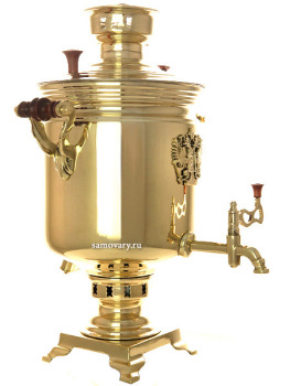 Комбинированный самовар 7 литров желтый "цилиндр" с накладным Гербом РФ, арт. 331018