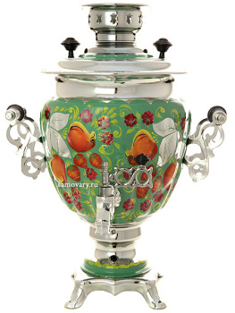 Электрический самовар в наборе 3 литра с художественной росписью "Яблоки на зеленом фоне" с автоматическим отключением при закипании, арт. 130466к