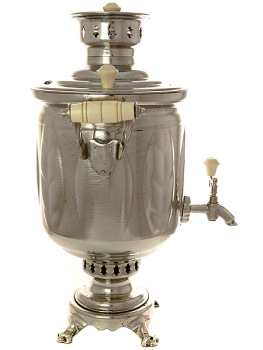 Угольный самовар 5 литров "цилиндр" никелированный "Листья" произведен в 1980-90 годах в Туле, арт. 480110