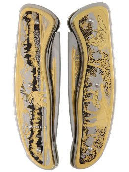 Златоустовский нож складной позолоченный, арт.4