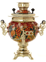 Электрический самовар 3 литра с художественной росписью "Птица в рябине" с автоматическим отключением при закипании, арт. 158965к