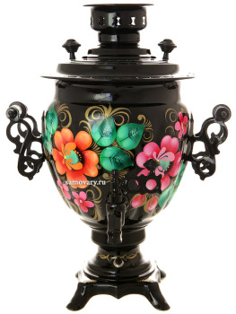 Набор самовар электрический 3 литра с художественной росписью "Жостово на черном фоне" с автоматическим отключением при закипании, арт. 130468к