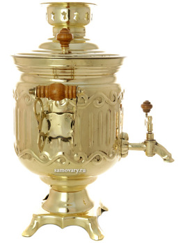 Электрический самовар 3 литра желтый "цилиндр", рифленый, с ажурными ручками, арт. 120304р