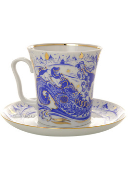 Бокал с блюдцем форма "Ленинградский", рисунок "Тройка", Императорский фарфоровый завод