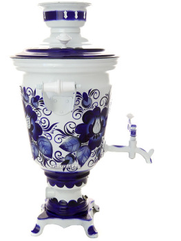 Электрический самовар 4 литра с художественной росписью "Гжель" с автоматическим отключением после закипания, арт. 140639к