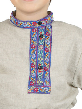 Косоворотка детская льняная бежевая, 1-6 лет