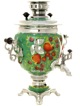 Электрический самовар в наборе 3 литра с художественной росписью "Яблоки на зеленом фоне" с автоматическим отключением при закипании, арт. 130466к