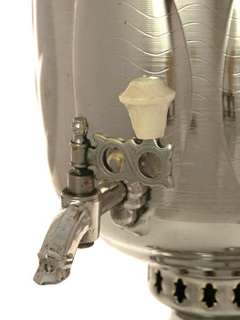 Угольный самовар 5 литров "цилиндр" никелированный "Листья" произведен в 1980-90 годах в Туле, арт. 480110