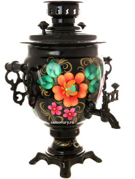 Набор самовар электрический 3 литра с художественной росписью "Жостово на черном фоне" с автоматическим отключением при закипании, арт. 130468к