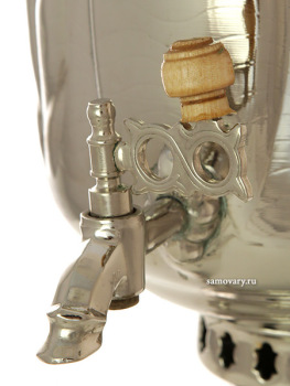 Угольный самовар 5 литров никелированный "цилиндр" "Листья", арт. 220541