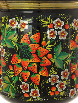 Электрический самовар 10 литров с художественной росписью "Земляника на черном фоне", арт. 121050