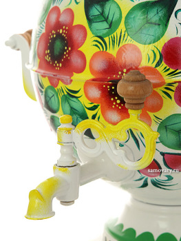 Электрический самовар 5 литров с художественной росписью "Жостово на белом фоне", "шар", арт. 110490