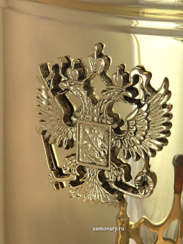 Комбинированный самовар 7 литров желтый "цилиндр" с накладным Гербом РФ, арт. 331018