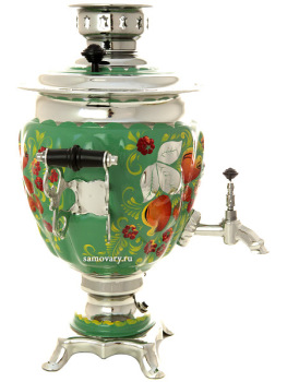 Электрический самовар в наборе 3 литра с художественной росписью "Яблоки на зеленом фоне" с автоматическим отключением при закипании, арт. 130466к