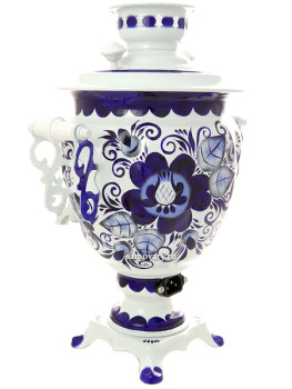 Электрический самовар 3 литра с художественной росписью "Гжель" желудь, арт. 170003