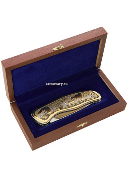 Златоустовский нож складной позолоченный, арт.4