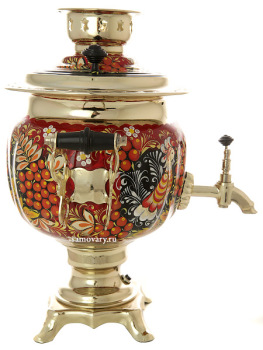 Электрический самовар 3 литра с художественной росписью "Птица в рябине" с автоматическим отключением при закипании, арт. 158965к