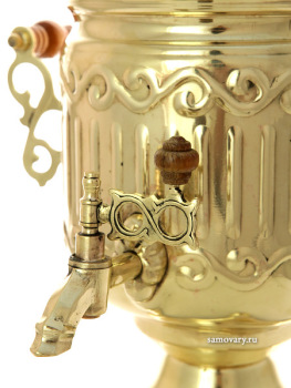 Самовар на дровах  2,5 литра желтый "цилиндр" рифленый с ажурными ручками, арт. 270796