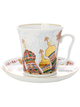 Бокал с блюдцем форма "Ленинградский", рисунок "Храм "Спас на крови", Императорский фарфоровый завод