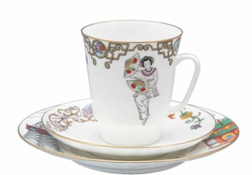 Кофейный комплект 3-х предметный, форма "Майская", рисунок "Балет. Красный мак", костяной фарфор, Императорский фарфоровый завод