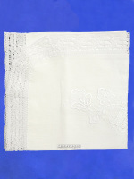 Льняная салфетка овальная белая с белым кружевом и кружевной отделкой (Вологодское кружево), арт. 0с-824, 95х50