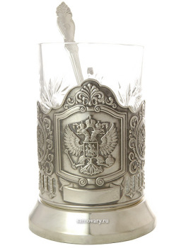 Набор для чая с подстаканником "Герб РФ" посеребренный Кольчугино