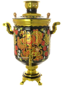 Электрический самовар 10 литров с художественной росписью "Золотая птица в клубнике", арт. 121012