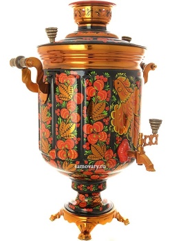 Электрический самовар 10 литров с художественной росписью "Хохлома рыжая. Птица", граненый, арт. 121010