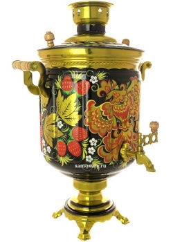 Электрический самовар 10 литров с художественной росписью "Золотая птица в клубнике", арт. 121012