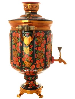 Электрический самовар 10 литров с художественной росписью "Хохлома рыжая. Птица", граненый, арт. 121010