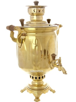 Угольный самовар 5 литров желтый "цилиндр" "Листья", арт. 220538 с трубой 