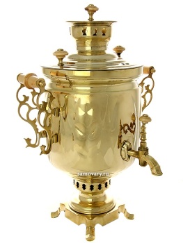 Самовар на дровах 5 литров желтый "цилиндр" "Листья" с ажурными ручками, завод Штамп, арт. 211007