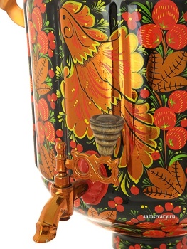 Электрический самовар 10 литров с художественной росписью "Хохлома рыжая. Птица", граненый, арт. 121010
