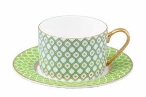 Чашка с блюдцем 250 мл, форма "Идиллия" рисунок "Лайм 1", Императорский фарфоровый завод