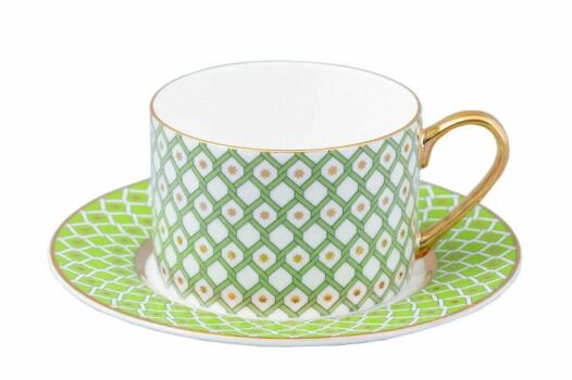 Чашка с блюдцем 250 мл, форма "Идиллия" рисунок "Лайм 1", Императорский фарфоровый завод
