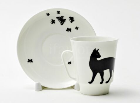 Чашка кофейная с блюдцем 156 мл форма "Майская" рисунок "Мотыльки", Императорский фарфоровый завод