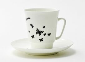 Чашка кофейная с блюдцем 156 мл форма "Майская" рисунок "Мотыльки", Императорский фарфоровый завод