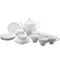 Сервиз чайный, 14 предметов на 6 персон, Нега Платиновая лента костяной фарфор, Императорский фарфоровый завод