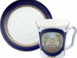 Бокал с блюдцем 360 мл, форма "Ленинградский" рисунок "Летний сад Петра I", Императорский фарфоровый завод