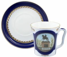 Бокал с блюдцем форма "Ленинградский" рисунок "Прадеду правнук", Императорский фарфоровый завод