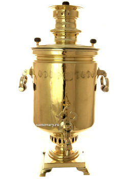 Угольный самовар 10 литров желтый цилиндр фабрика Ильи Карманова с сыновьями арт. 433351